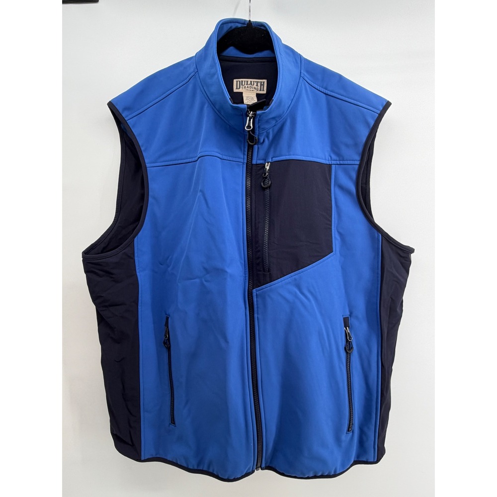 Duluth Trading Co Black Bear Softshell Vest Mens 2XL Blue Black Fleece Lined Zip